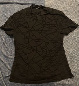 Black Geometric Print Mock Neck Top