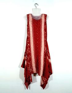 A Line Red Printed Kurta Women's