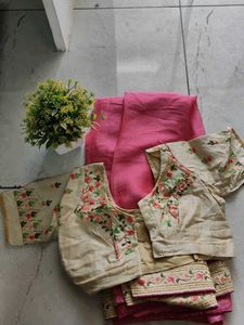 Elegant Pink Saree with Embroidery Blouse