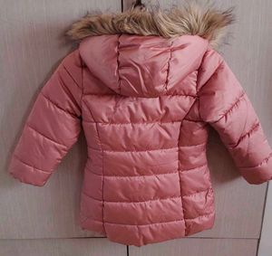 Pink Puffer Jacket with Faux Fur Hood