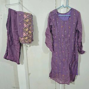 Purple Embroidered Kurta Palazzo Set