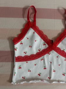cherry printed red lace y2k top