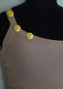 Tan One-Shoulder Knit Top