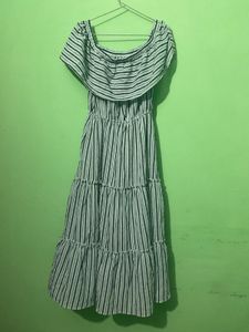 Striped Off-Shoulder Maxi Dress