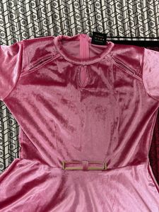 Pink Velvet Long Sleeve Dress