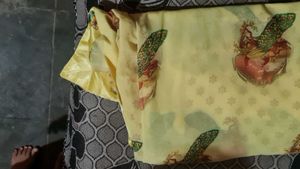Yellow Saree with Peacock Print