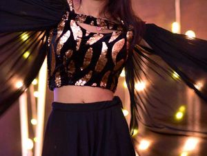 Black &amp; Gold Crop Top and Skirt Set