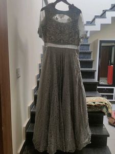 Elegant Grey Embroidered Gown