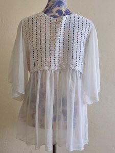 White Crochet Detail Top
