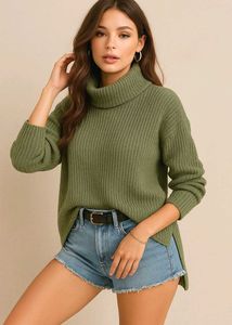 B2G2 🎁Y2k Green Turtleneck Knit Sweater B