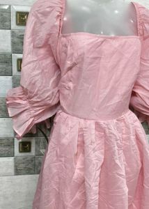 Pink Maxi Dress with Puff Sleeves