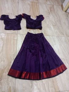 Purple Pattupavada With 2 Blouses