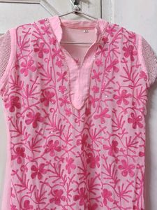 Pink Floral Embroidered Kurti