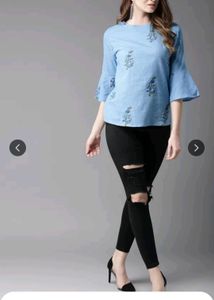 Embroidered Light Blue Top