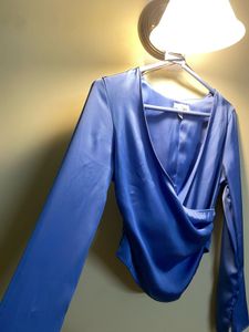Blue Satin Wrap Top