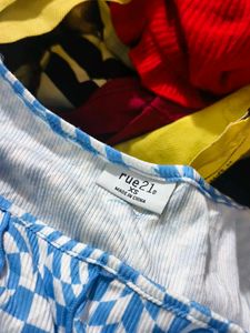 I. Blue &amp; White Checkered Corset Top
