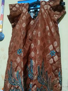 Brown &amp; Teal Embroidered Suit Set