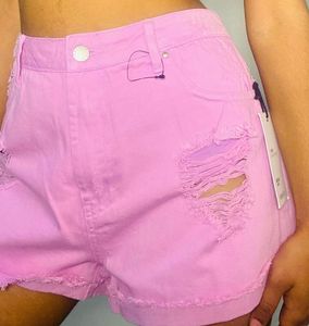 Pink Ripped Denim Shorts