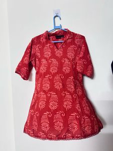 orange Printed Kurta Top