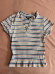 stripes zip up crop top