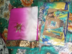 Pink &amp; White Embroidered Saree Mashaallah Combo