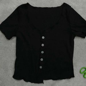 🖤 Elegant Black Ribbed Button-Down Top | Chic