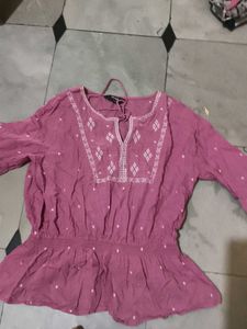 Pink Embroidered Peplum Top