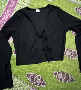 Cute Black Tie-Front Cardigan