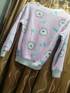 Cute Bear Print Plush Pullover