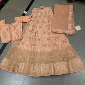 Elegant Peach Embroidered Lehenga Set