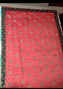 Rust & Green Border Embroidered Saree