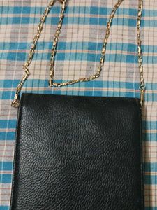 Black Pouch with Gold Chain