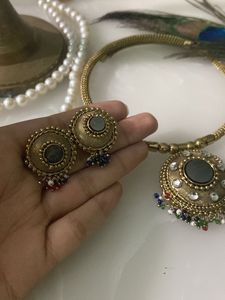Elegant Anitque Gold Plated Necklace,Earrning Set