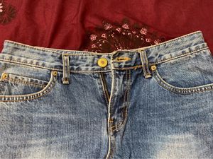 Ripped Denim Straight Leg Shorts