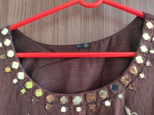 Brown Embroidered Gown Hourglass Effect