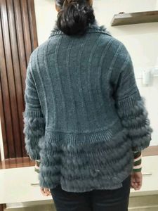 Gray Fur Trim Cardigan