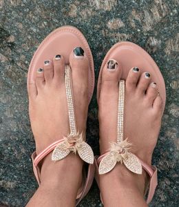 Cute Peach Flat Chappal For Women