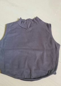 Grey Sleeveless Turtleneck Top