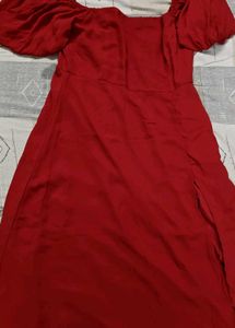 Red Off-Shoulder Slit Dress
