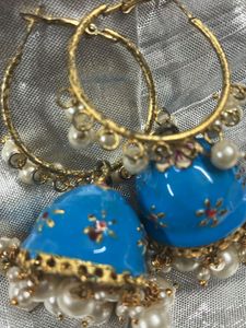 Blue Jhumka Hoop Earrings