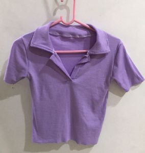 Lilac Purple Short Sleeves Polo Shirt Top