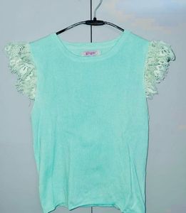 Mint Green Ginger Top with Lace Shoulde