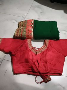 Saree With Ready V Neck Blouse Combo Set