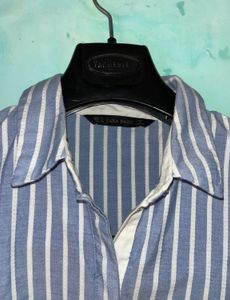 Light Blue Long Shirt White Stripe On It