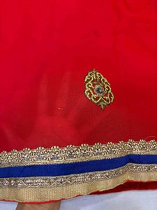 Elegant Red Embroidered Saree