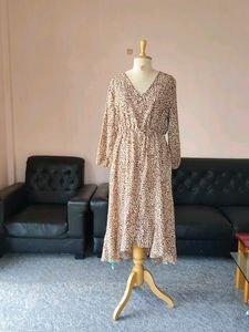 Leopard Print V-Neck Midi Dress