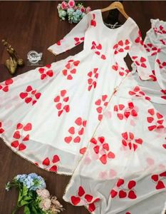 Romantic White Red Heart Print Flowy Maxi Dress
