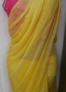 Yellow Ready To Wear Saree With Pink Blouse