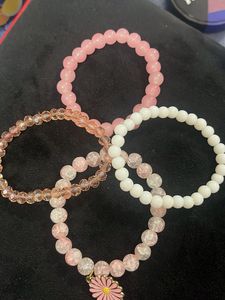 Pink &amp; White Beaded Bracelet Set