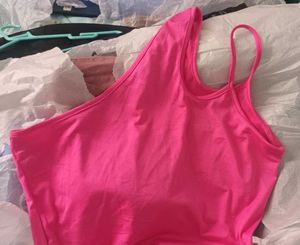 hot pink one-shoulder top